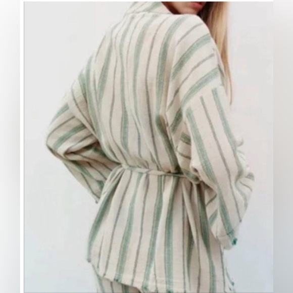 Zara The Beth Cotton Stripe Kimono Jacket Size XL - Picture 2 of 13